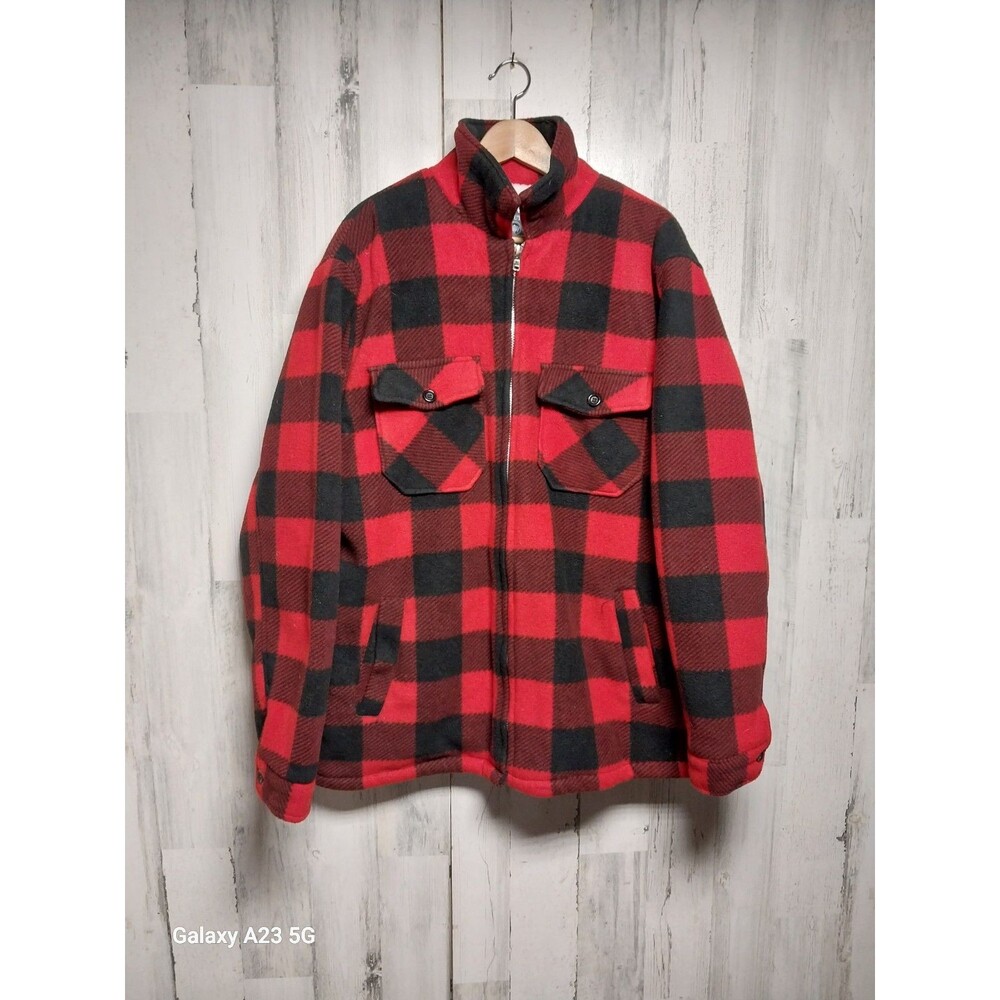 Maxxsel Men's XL Buffalo Plaid Polar Fleece Jacket Red Black